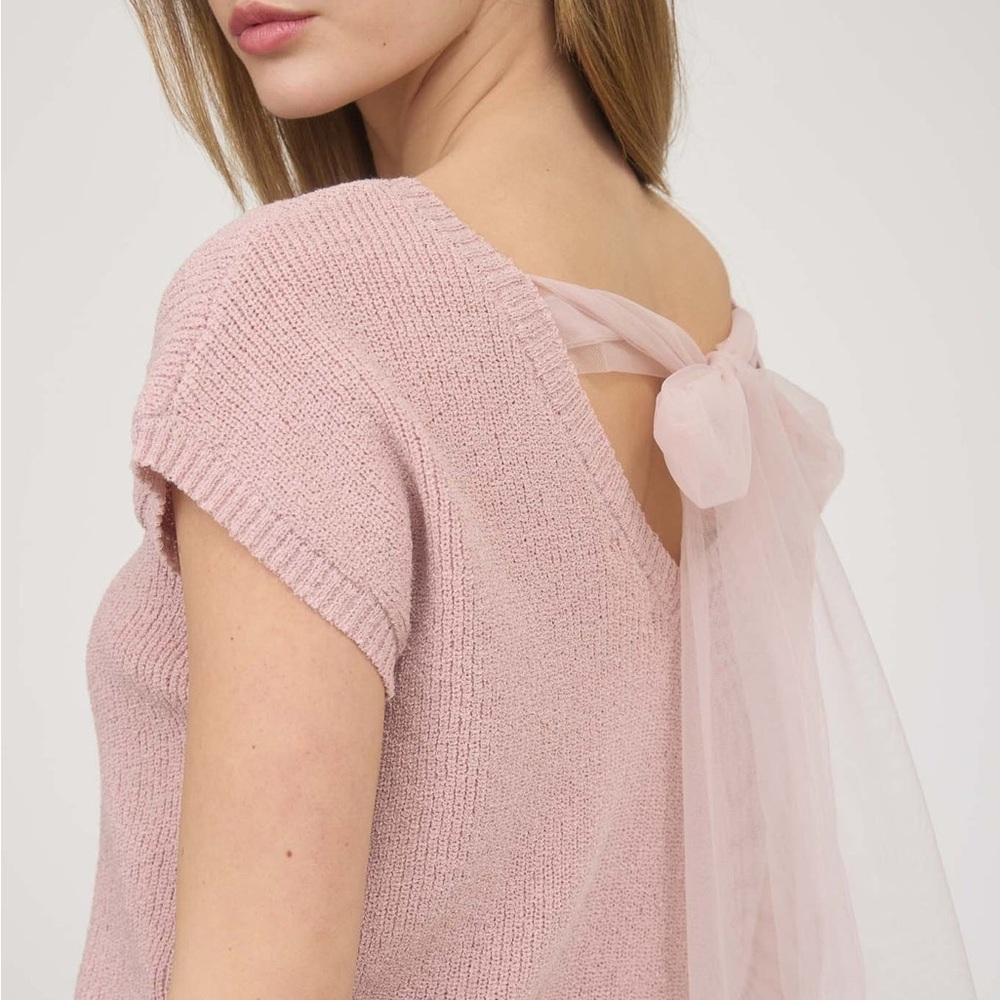 A64- Pink Short Sleeve Knit Top - Picture 3 of 5